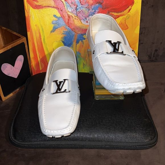 COPY - Authentic Louis Vuitton white leather loafer with silver toned hardwareS… main image 4